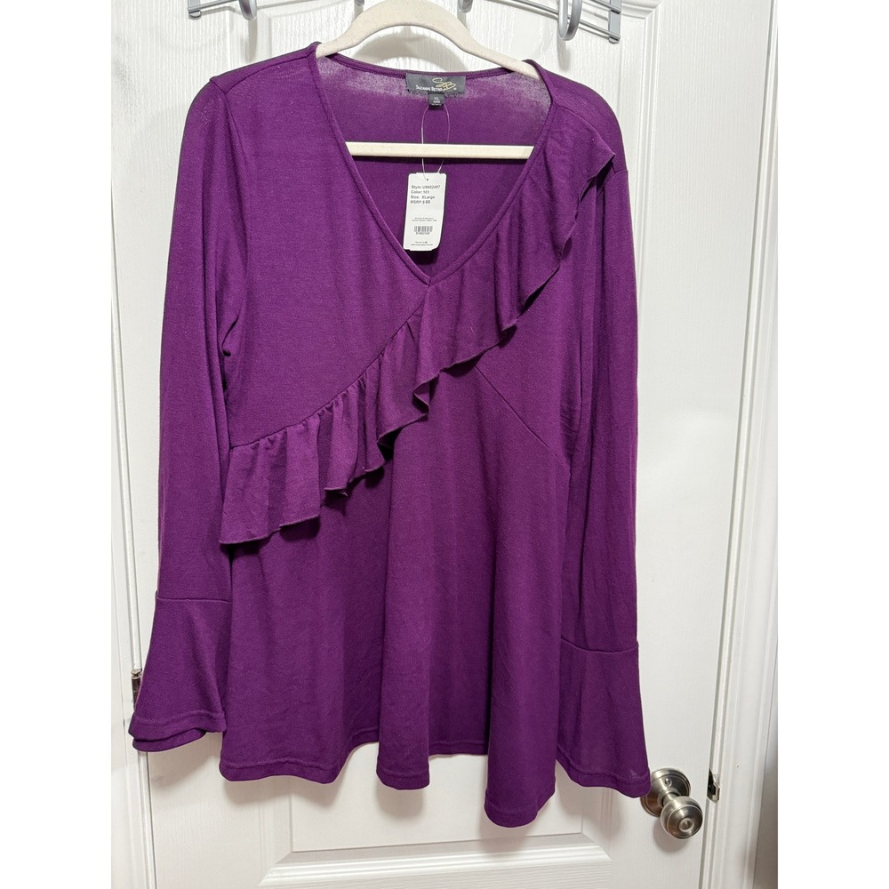 Suzanne Betro SB‎ Signature Ruffle V Neck Tunic XL NWT Purple Whimsigoth Blouse